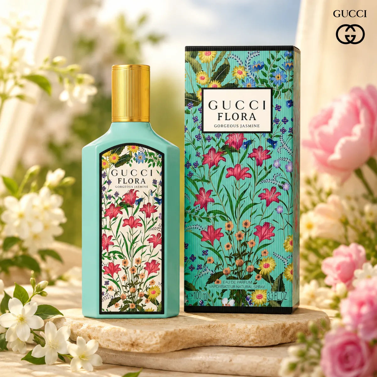 Buy Gucci Flora Gorgeous Jasmine Eau De Parfum 100ml online in Qatar for best price, luxury jasmine floral fragrance - perfumesouq Qatar