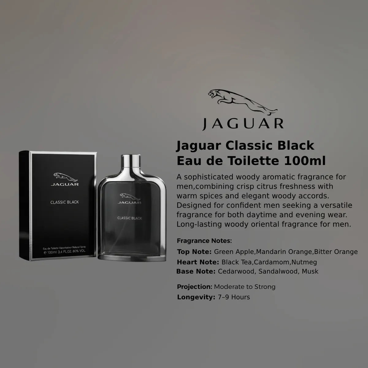 Jaguar Classic Black EDT 100ml premium fragrance information and features | Perfume Souq Qatar