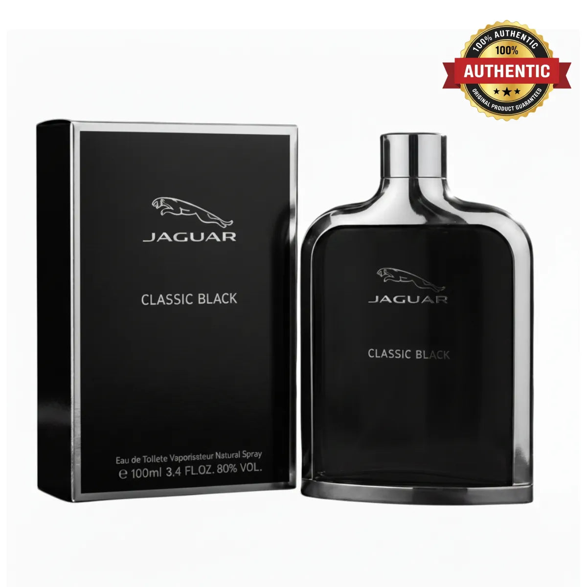Authentic Jaguar Classic Black EDT 100ml with box on white background | Perfume Souq Qatar.