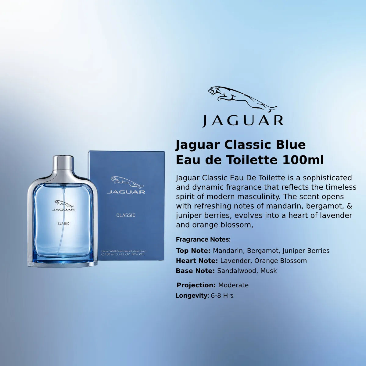 Jaguar Classic Blue Eau de Toilette 100ml premium fragrance information and features | Perfume Souq Qatar