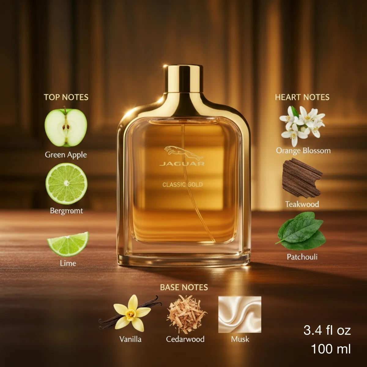Jaguar Classic Gold fragrance notes with top, heart and base notes | Perfume Souq Qatar