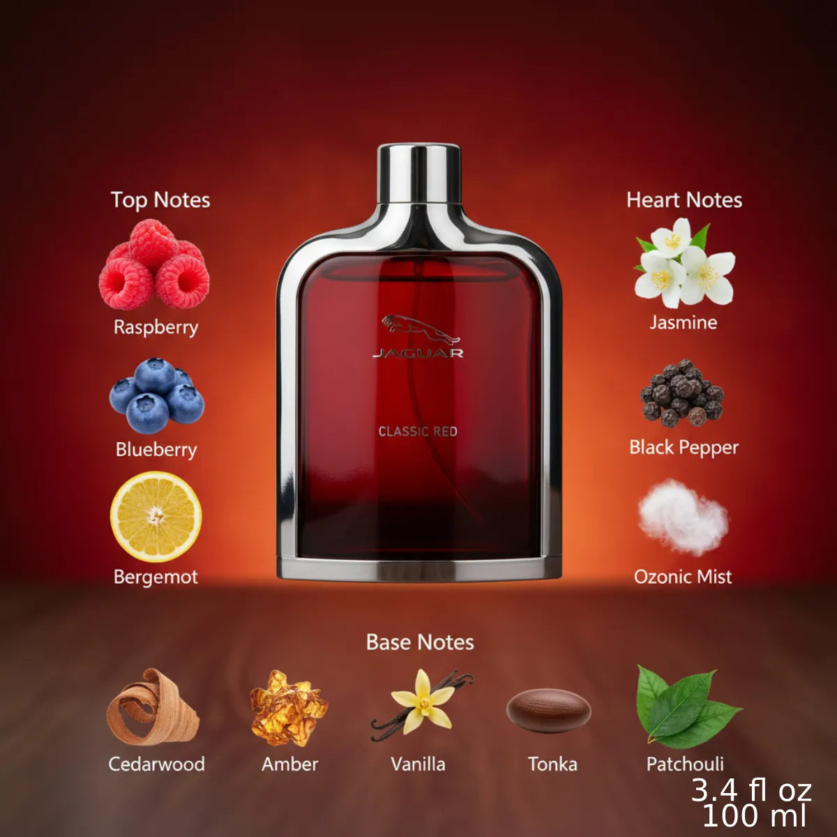 Jaguar Classic Red EDT fragrance notes with top, heart and base notes | Perfume Souq Qatar