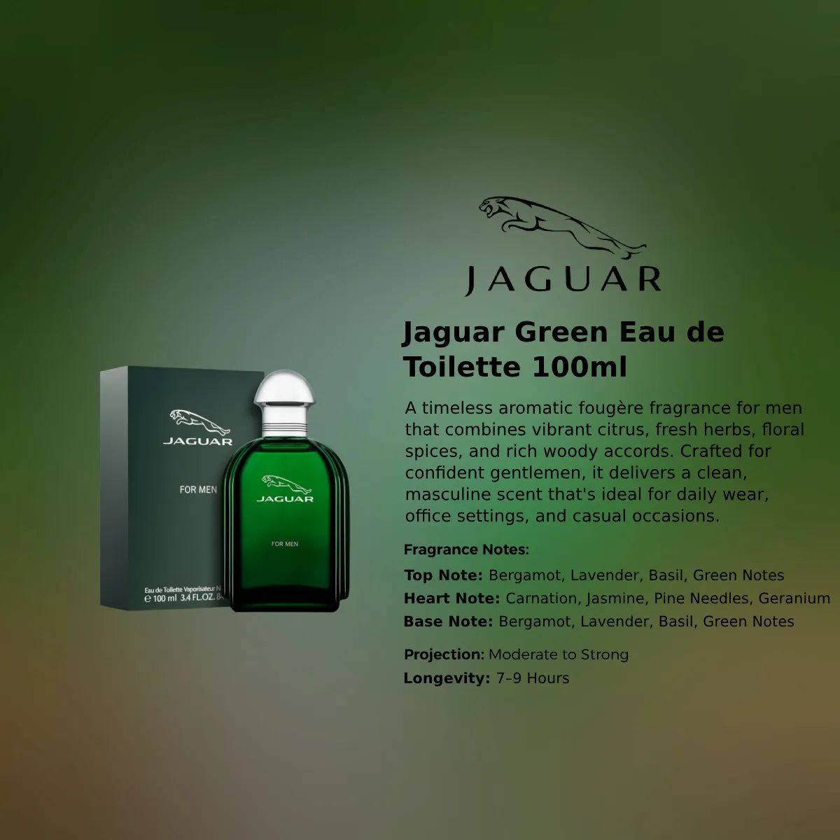 Jaguar Green EDT premium fragrance information | Perfume Souq Qatar