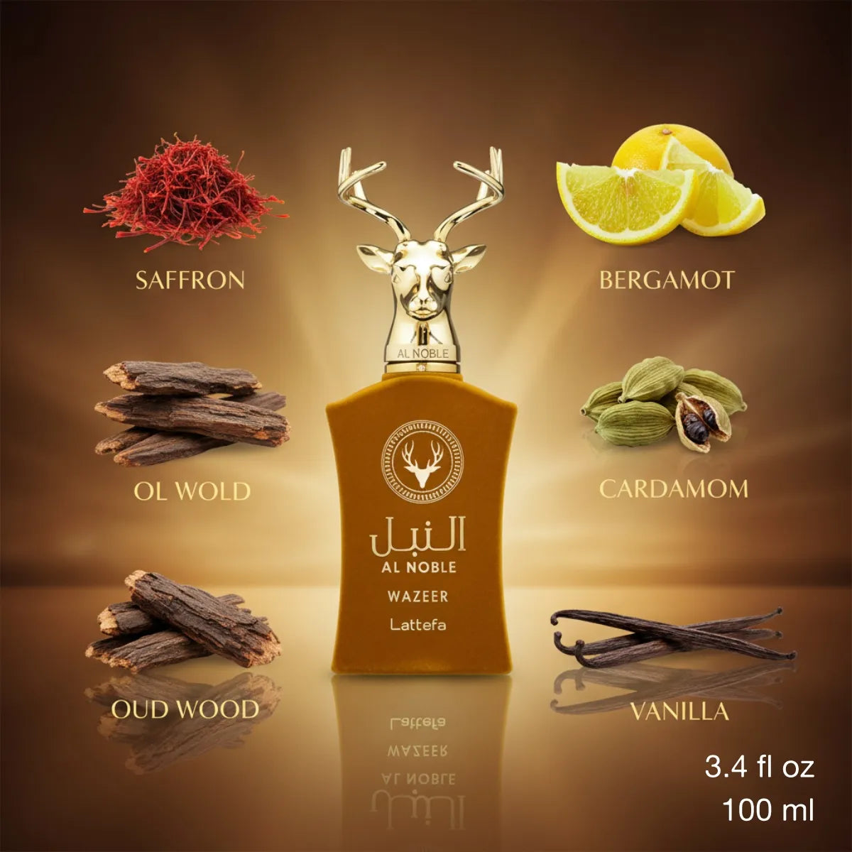  Lattafa Al Noble Wazeer EDP 100 ml with sophisticated woody, sweet, and powdery scent profile best in online Perfumesouq Qatar.