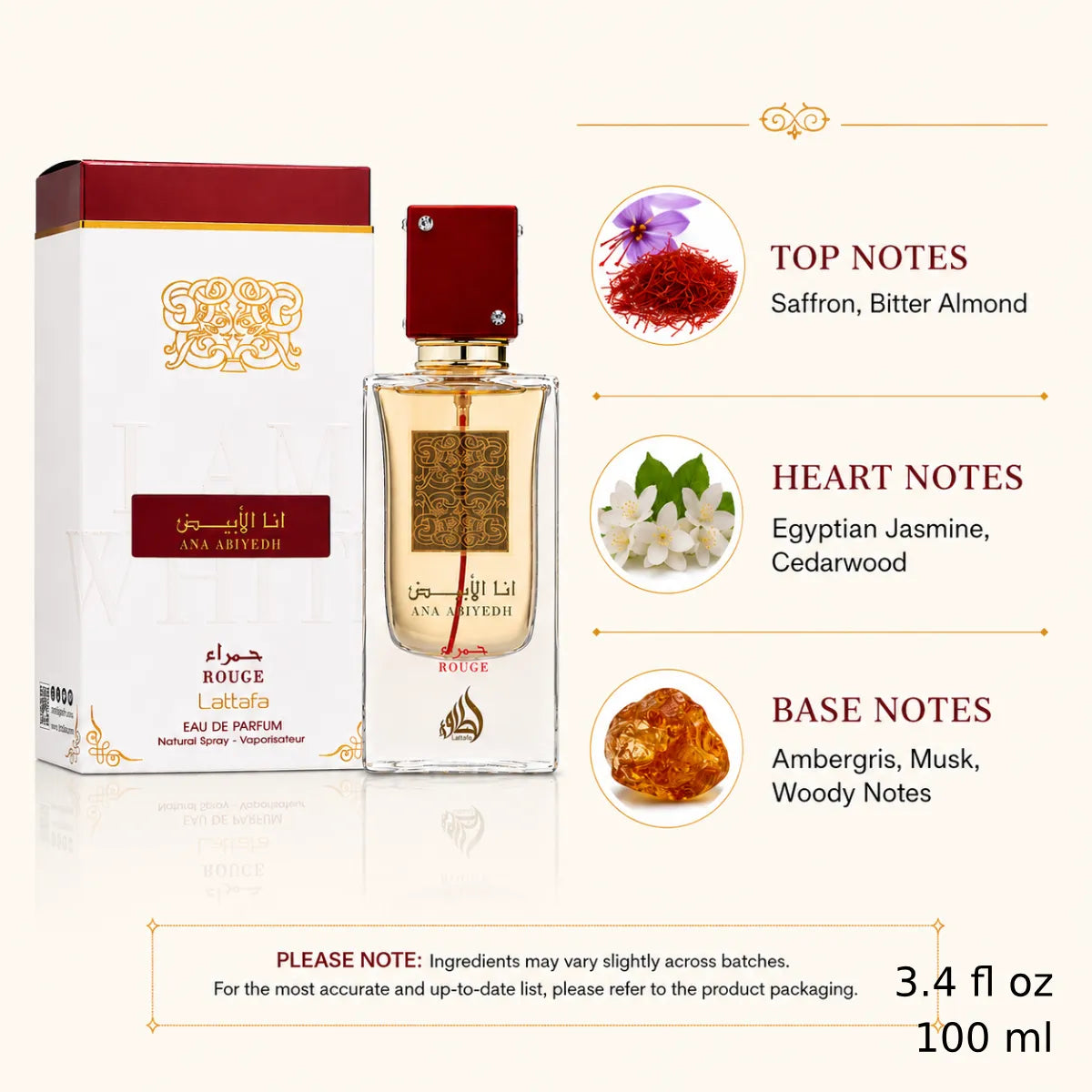 Authentic Lattafa Ana Abiyedh Rouge Eau De Parfum 60ml for men and women with fast delivery - Perfumesouq Qatar