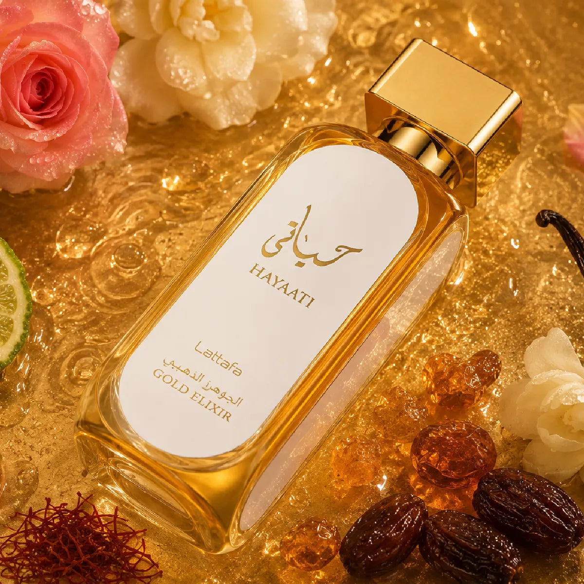 Lattafa Hayaati Gold Elixir Eau De Parfum 100ml for best price in Qatar, warm amber and vanilla fragrance - Perfumesouq Qatar