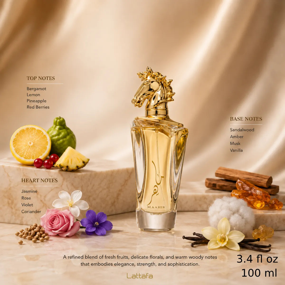 Authentic Lattafa Maahir Eau De Parfum 100ml for best price with fast delivery - Perfumesouq Qatar