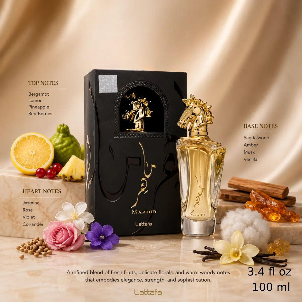 Authentic Lattafa Maahir Eau De Parfum 100ml for best price with fast delivery - Perfumesouq Qatar