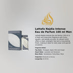 Lattafa Najdia Intense EDP 100 ml men's fragrance with marine notes, lavender, musk, and sandalwood in a luxury bottle Perfumesouq Qatar
