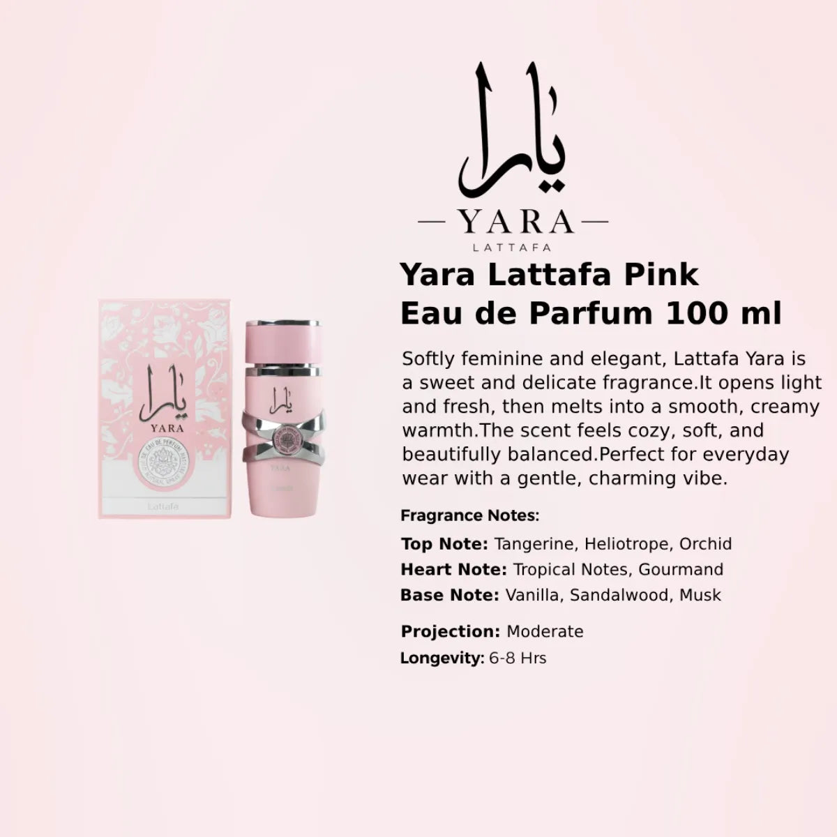 Lattafa Yara Pink EDP featuring juicy berry notes and delicate floral heart from Perfumesouq Qatar