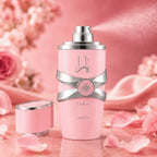 Lattafa Yara Pink Eau de Parfum 100 ml showcasing a sweet feminine fragrance with smooth musky base from PerfumeSouq Qatar
