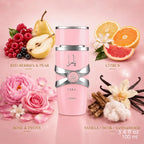 Lattafa Yara Pink perfume spray with elegant mist highlighting sweet and creamy fragrance from PerfumeSouq Qatar