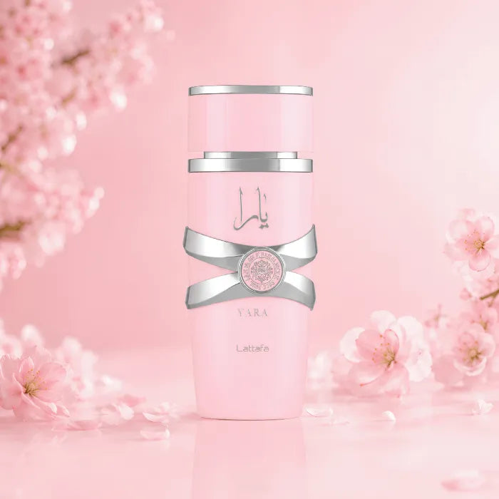 Lattafa Yara Pink perfume spray with elegant mist highlighting sweet and creamy fragrance from PerfumeSouq Qatar