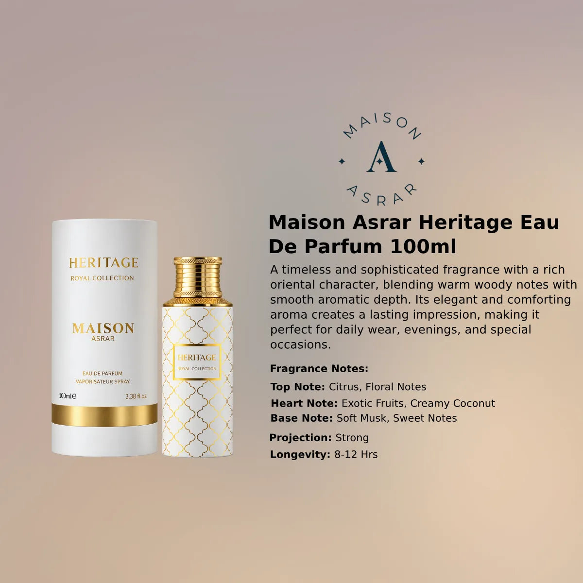 Maison Asrar Heritage EDP 100ml luxury fragrance at best price, authentic and genuine product - Perfumesouq Qatar
