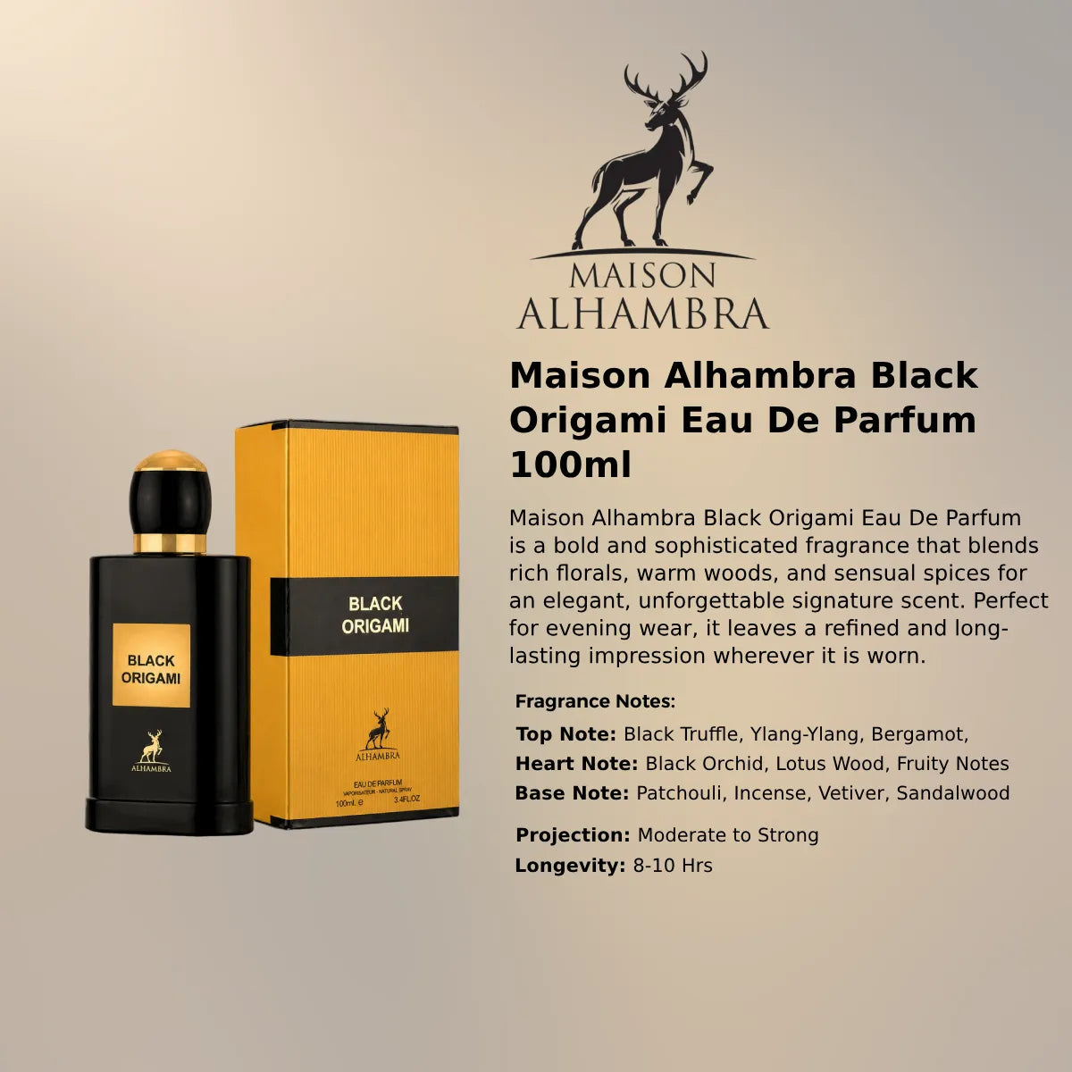 Maison Alhambra Black Origami EDP 100ml luxury fragrance at best price in Qatar, authentic and genuine product - perfumesouq Qatar