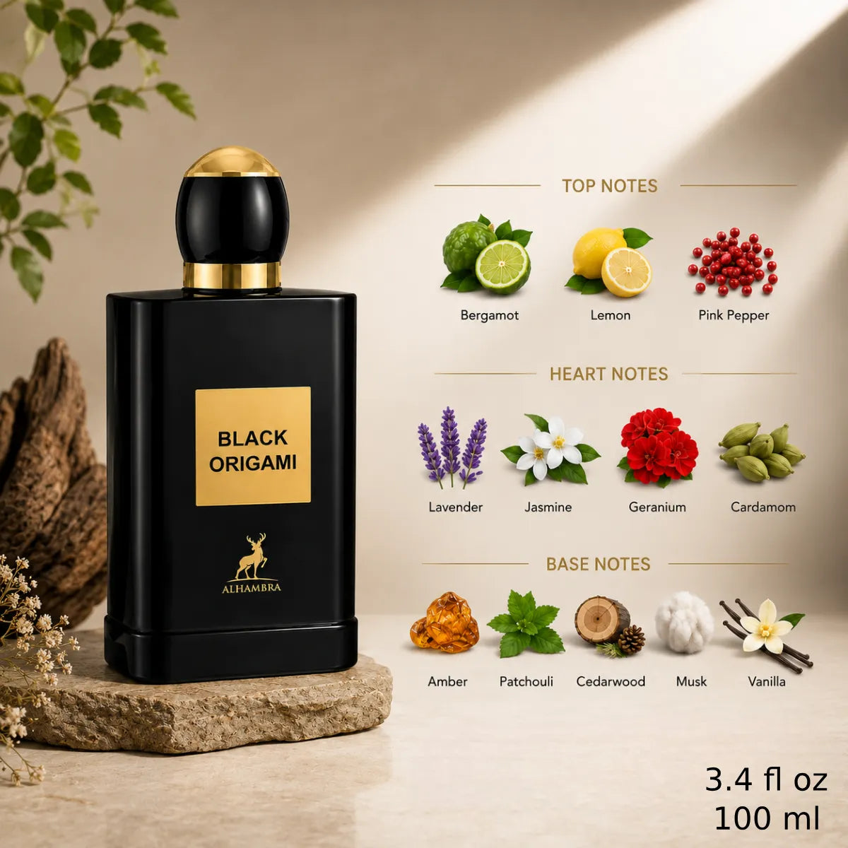 Authentic Maison Alhambra Black Origami Eau De Parfum 100ml for best price with fast delivery - perfumesouq Qatar