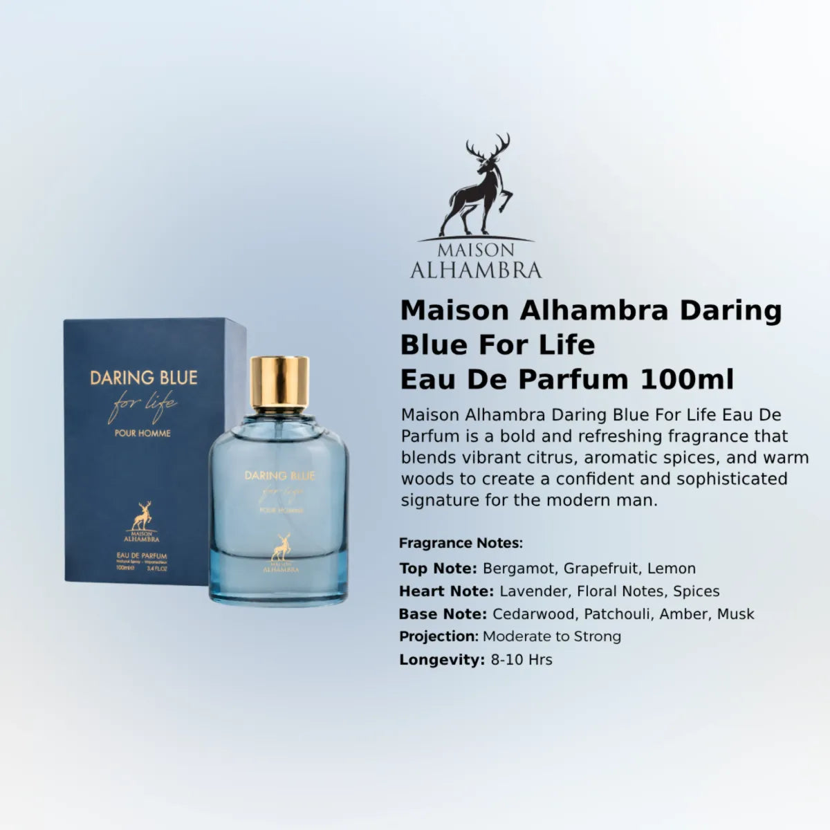 Maison Alhambra Daring Blue For Life EDP 100ml luxury fragrance at best price in Qatar, authentic and genuine product - perfumesouq Qatar