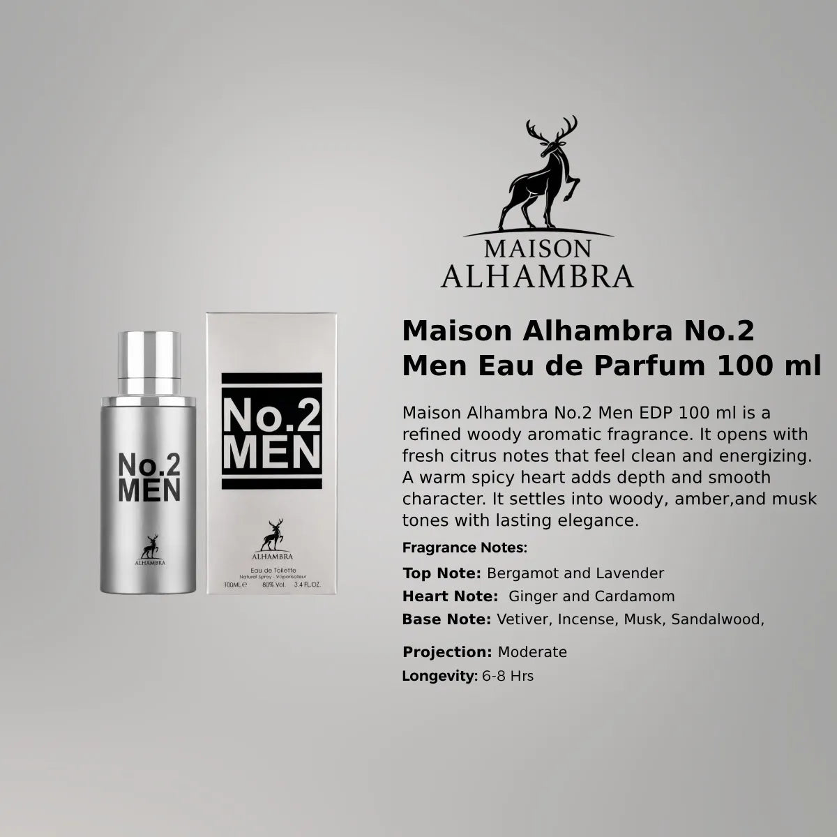 Maison Alhambra No.2 Men EDP 100 ml perfume delivers fresh spicy top notes with smooth amber and musk base best price online Perfumesouq Qatar