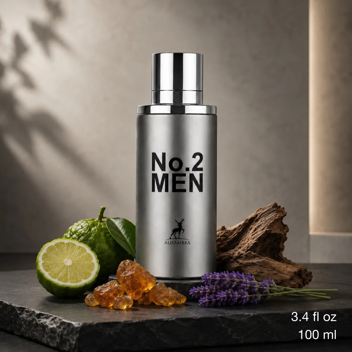 Maison Alhambra No.2 Men EDP 100 ml luxury perfume for men with citrus bergamot opening and warm amber woody base from Perfumesouq Qatar