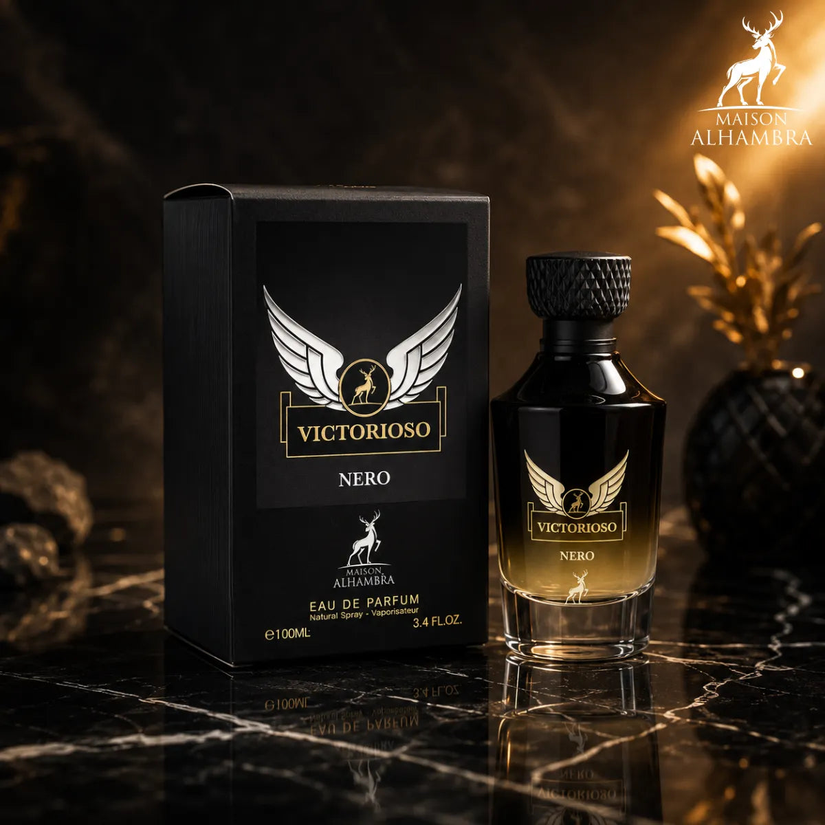 Buy Maison Alhambra Victorioso Nero Eau De Parfum 100ml online in Qatar for best price, luxury woody spicy fragrance - perfumesouq Qatar