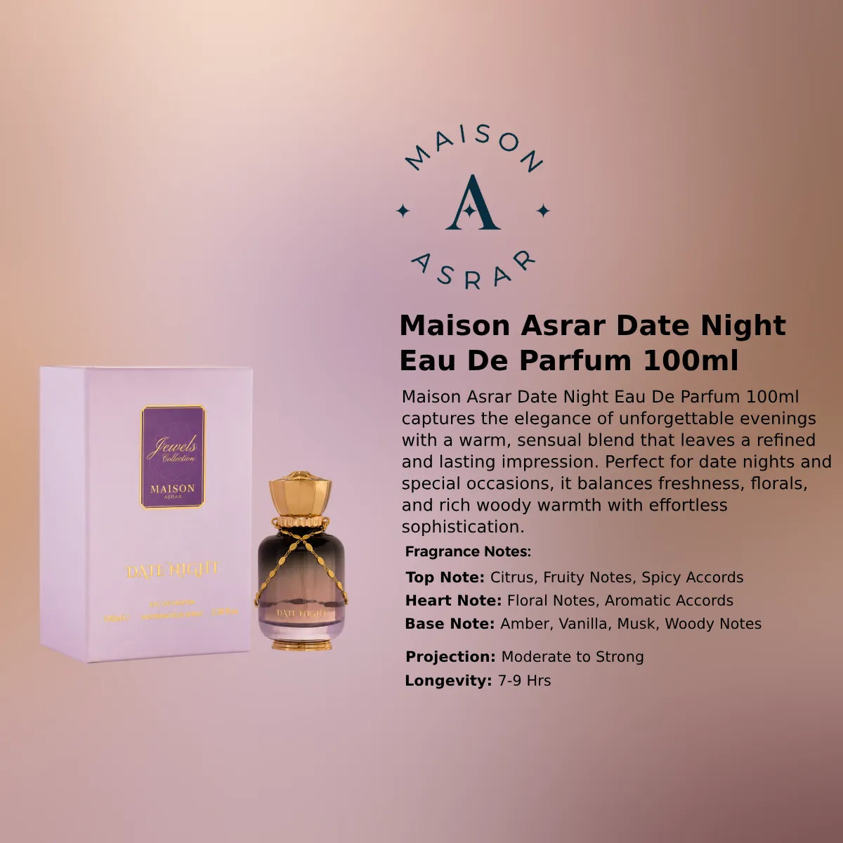 Maison Asrar Date Night EDP 100ml luxury fragrance at best price in Qatar, authentic and genuine product - perfumesouq Qatar