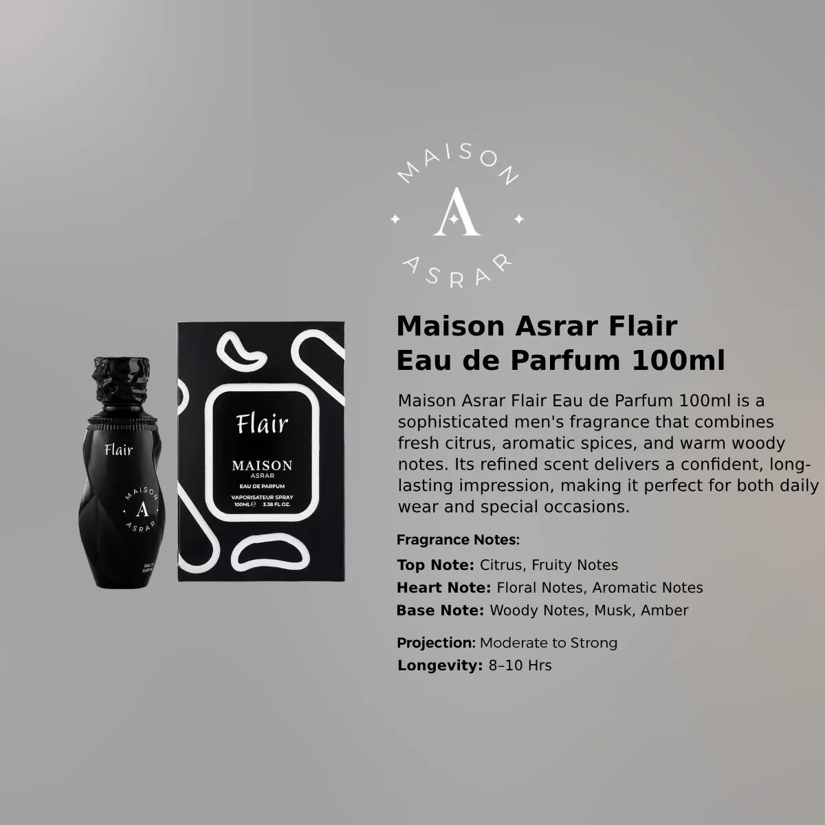 Maison Asrar Flair EDP 100ml luxury fragrance at best price in Qatar, authentic and genuine product - perfumesouq Qatar