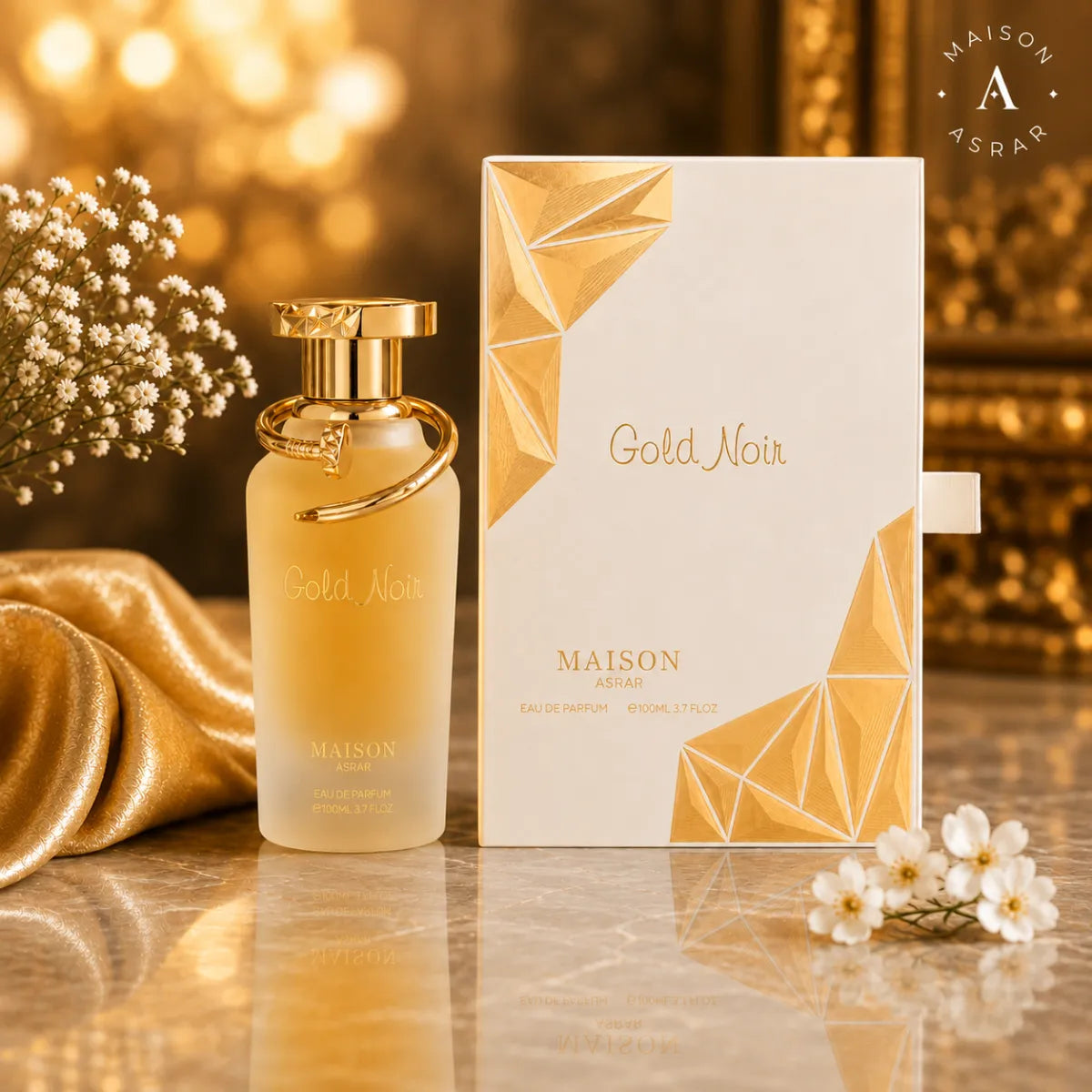 Buy Maison Asrar Gold Noir Eau De Parfum 100ml online in Qatar for best price, luxury amber fragrance - perfumesouq Qatar