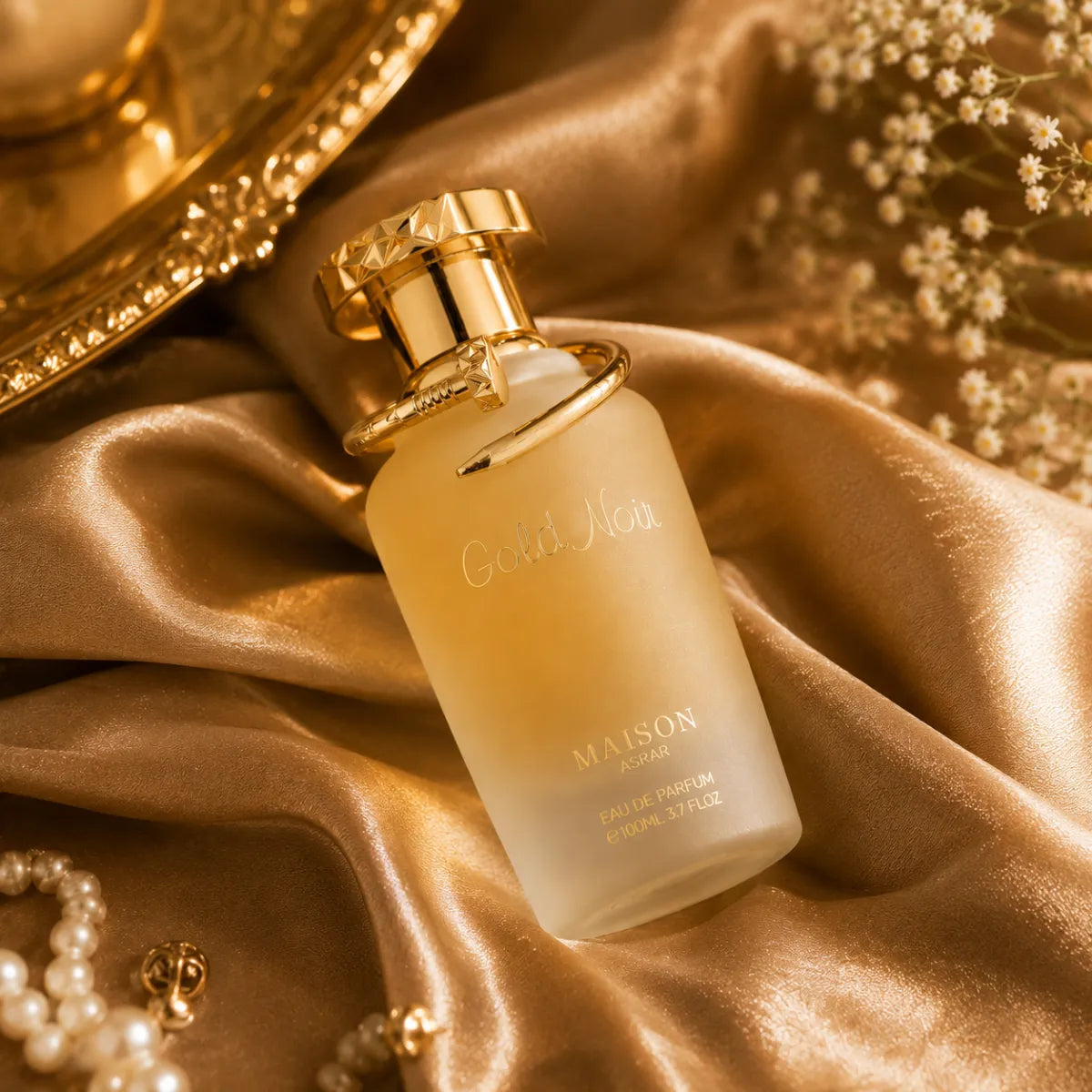Maison Asrar Gold Noir Eau De Parfum 100ml for best price in Qatar, rich amber fragrance with long-lasting scent - perfumesouq Qatar