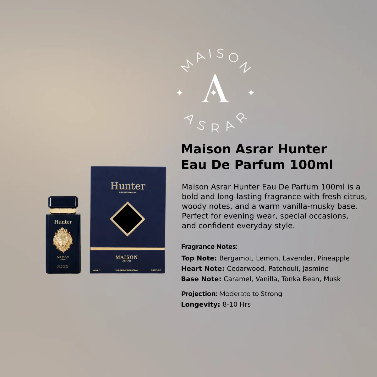 Maison Asrar Hunter EDP 100ml luxury fragrance at best price in Qatar, authentic and genuine product - perfumesouq Qatar