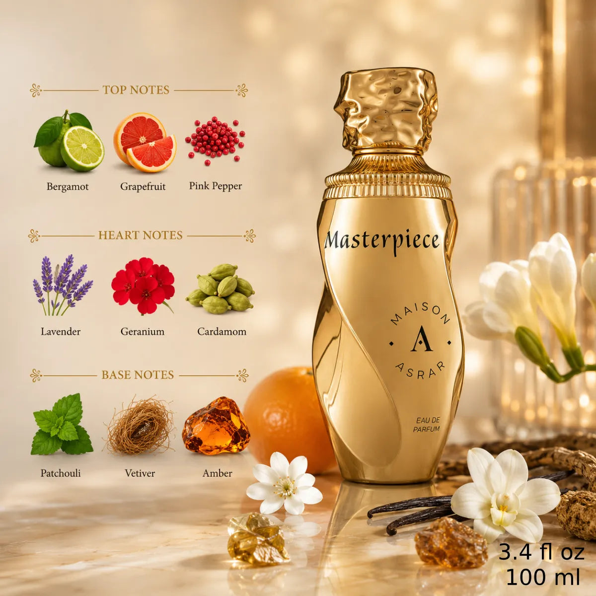 Authentic Maison Asrar Masterpiece Eau De Parfum 100ml for best price with fast delivery - perfumesouq Qatar