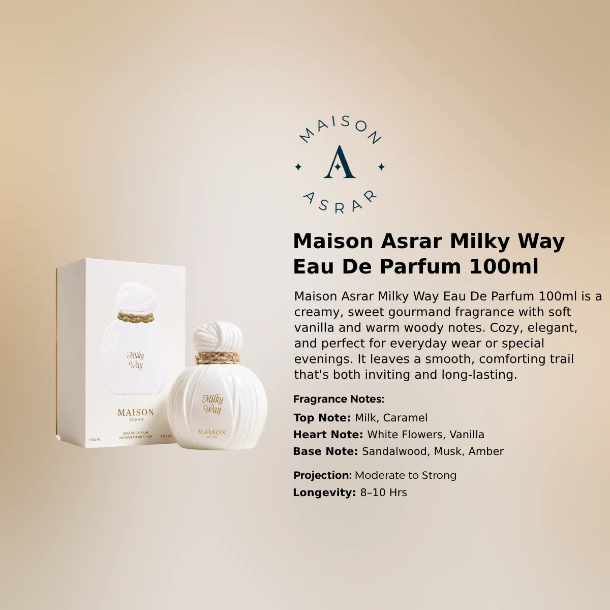 Maison Asrar Milky Way EDP 100ml luxury fragrance at best price in Qatar, authentic and genuine product - perfumesouq Qatar