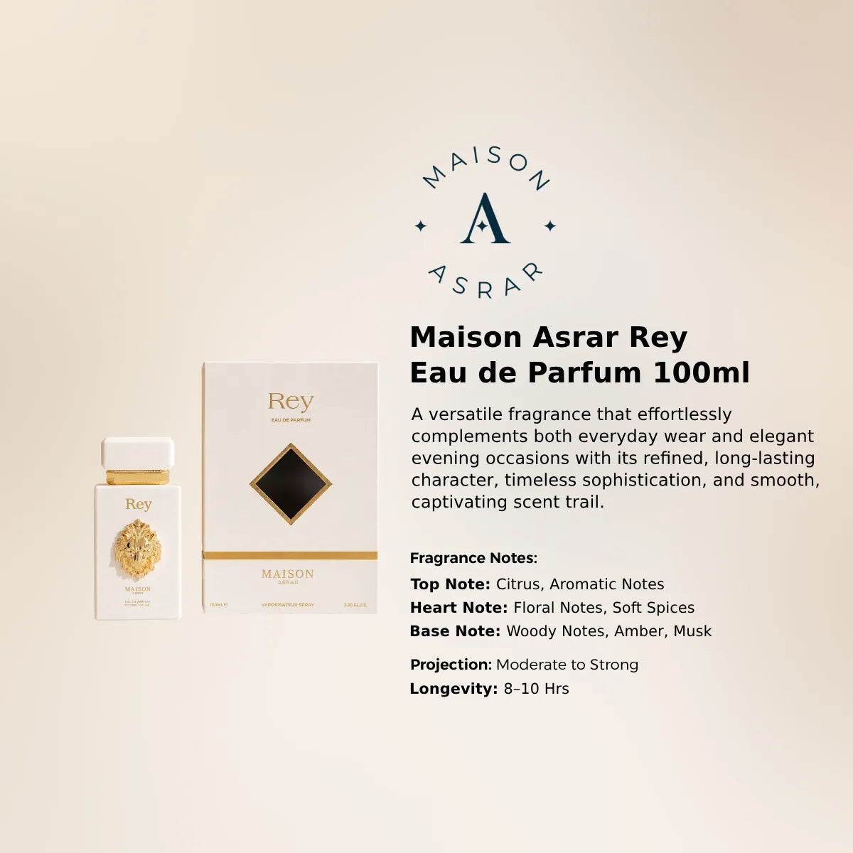 Maison Asrar Rey EDP 100ml luxury fragrance at best price in Qatar, authentic and genuine product - perfumesouq Qatar