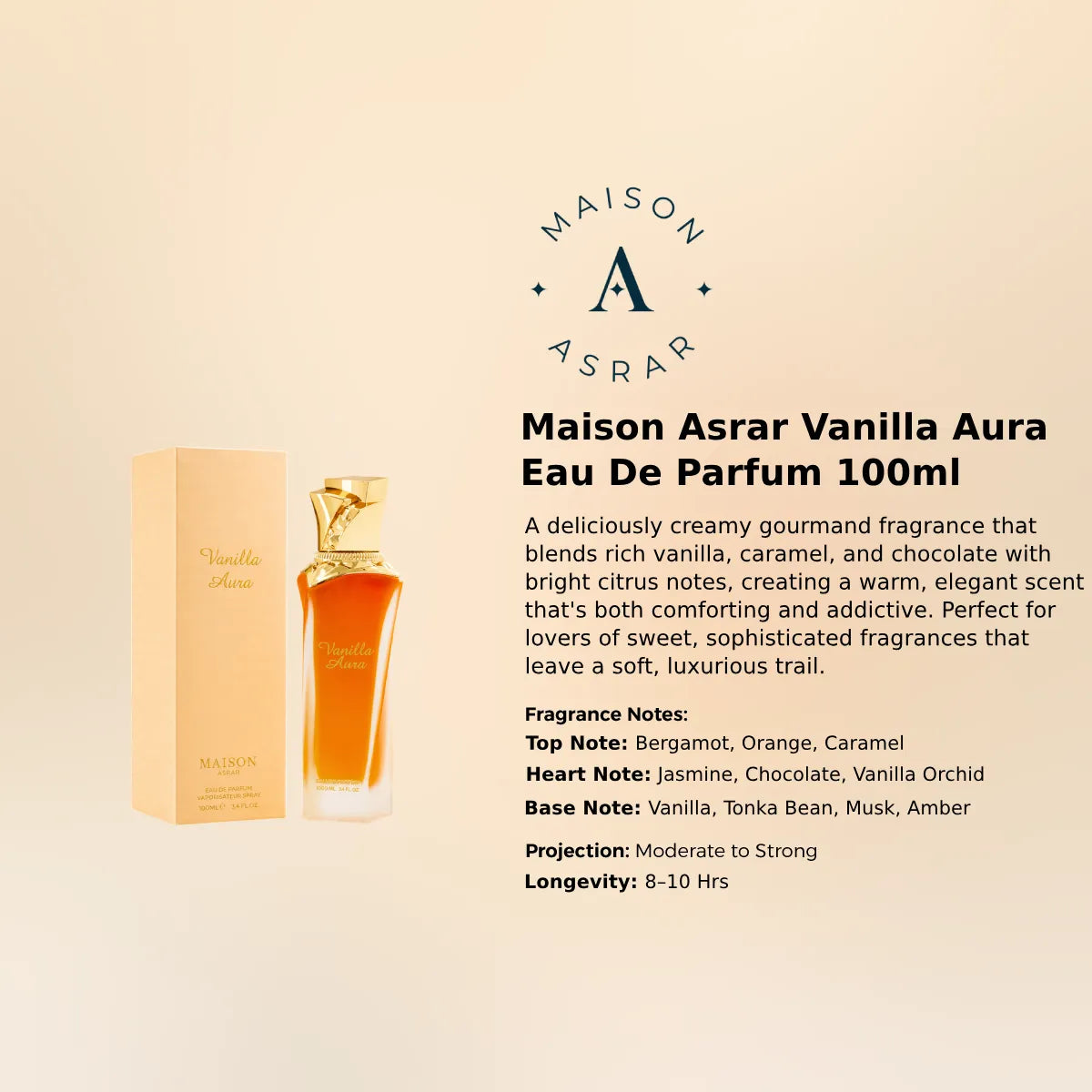 Maison Asrar Vanilla Aura EDP 100ml luxury fragrance at best price in Qatar, authentic and genuine product - perfumesouq Qatar