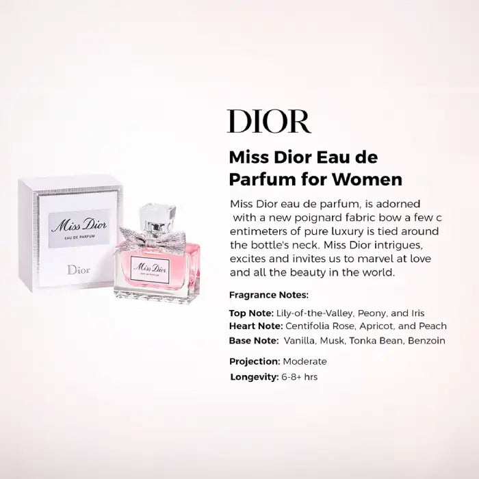 Miss Dior EDP bottle showcasing elegant feminine fragrance styling  from Perfumesouq Qatar