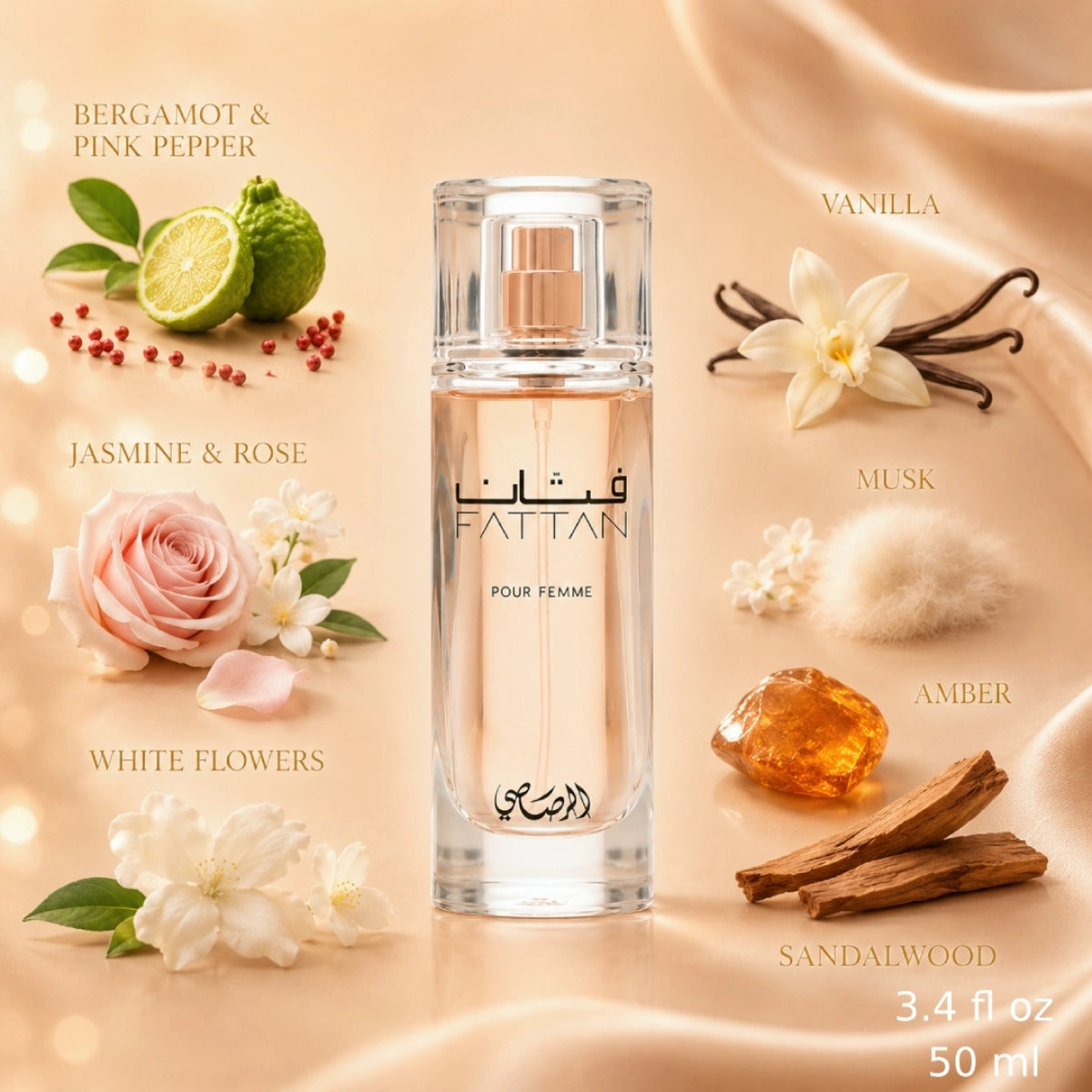 Rasasi Fattan Pour Femme Eau de Parfum for Women with soft floral fragrance from Perfumesouq Qatar