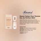 Rasasi Fattan Pour Femme EDP 50ml elegant fragrance with fruity, floral, and woody notes  Perfumesouq Qatar