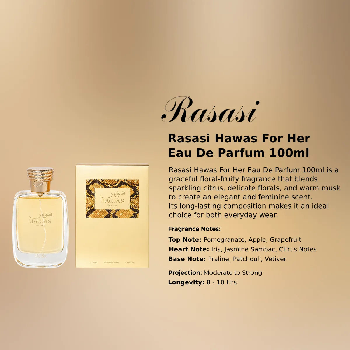 Rasasi Hawas For Her EDP 100ml luxury fragrance at best price in Qatar, authentic and genuine product - perfumesouq Qatar