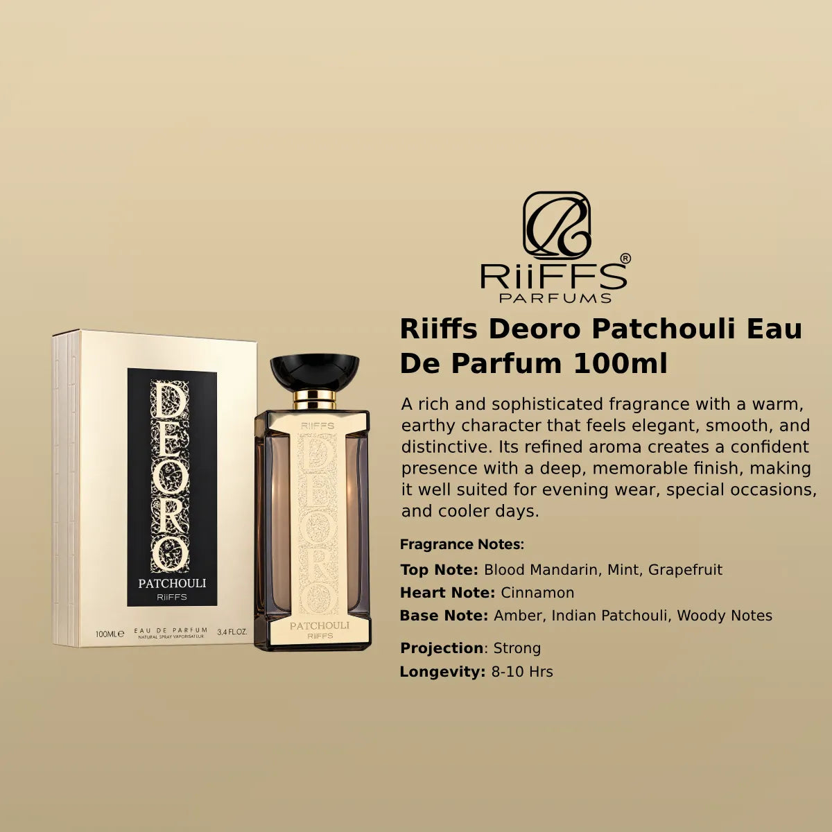 Riiffs Deoro Patchouli EDP 100ml luxury fragrance at best price, authentic and genuine product - Perfumesouq Qatar