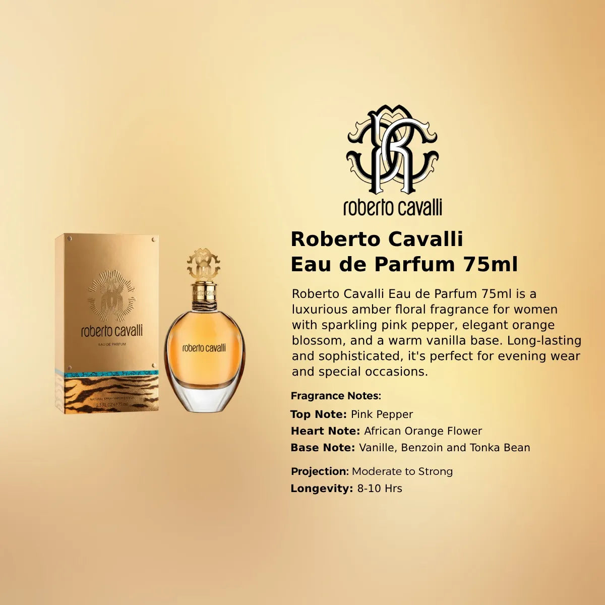 Roberto Cavalli EDP 75ml premium fragrance with warm sensual appeal best price in online Perfumesouq Qatar