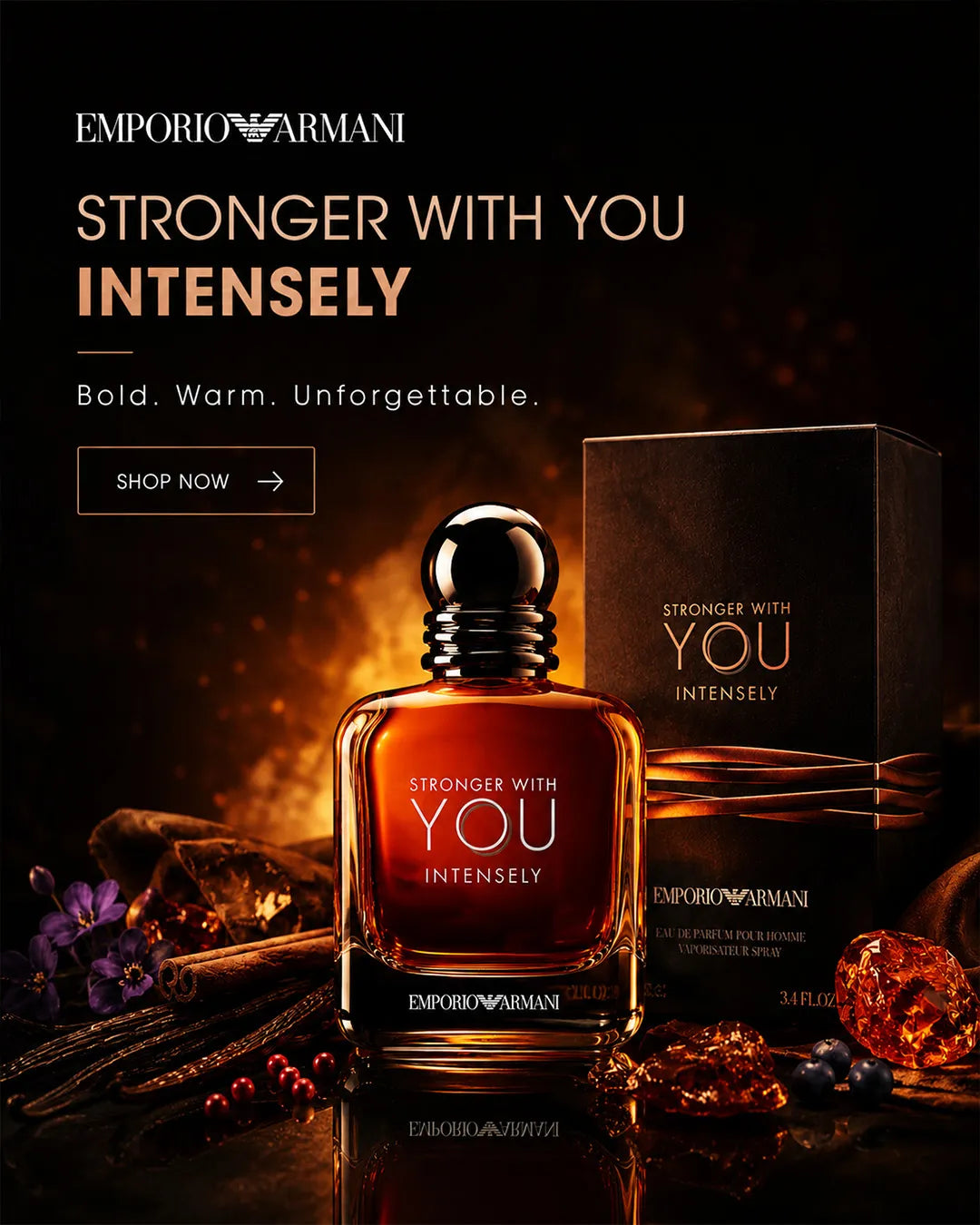 Emporio Armani Stronger With You Intensely Eau de Parfum for men with warm amber vanilla fragrance perfume qatar | Perfumesouq Qatar