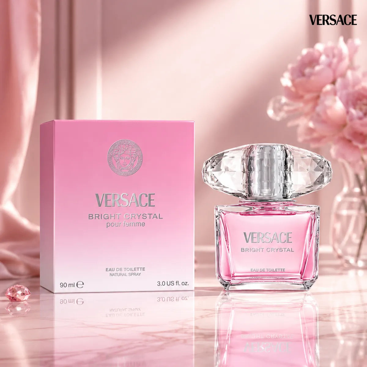 Buy Versace Bright Crystal Eau De Toilette 90ml online in Qatar for best price, luxury floral fruity fragrance - perfumesouq Qatar