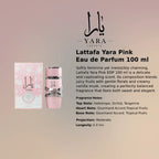 Lattafa Yara Pink EDP featuring juicy berry notes and delicate floral heart from PerfumeSouq Qatar