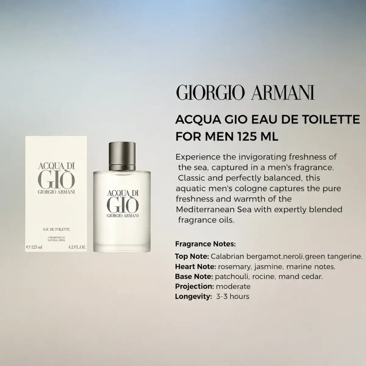 Premium Giorgio Armani Acqua Di Gio EDT 125ml for everyday wear at Perfumesouq Qatar