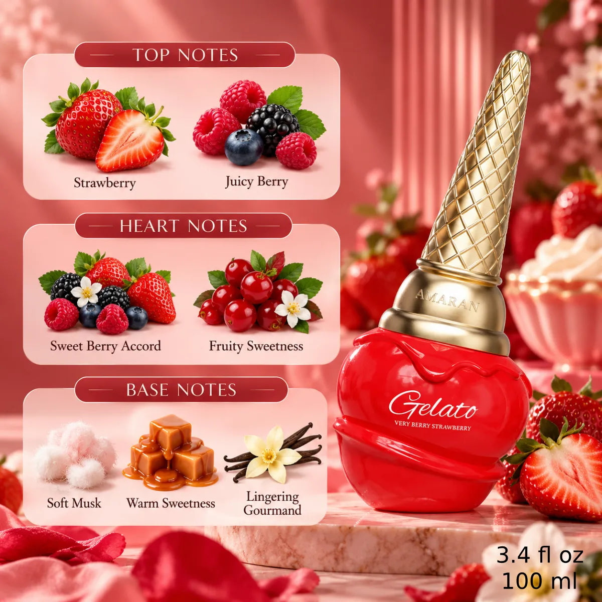 Authentic Amaran Gelato Very Berry Strawberry Eau De Parfum 100ml for best price with fast delivery - Perfumesouq Qatar