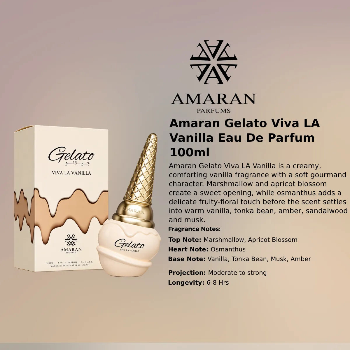 Amaran Gelato Viva La Vanilla EDP 100ml luxury fragrance at best price, authentic and genuine product - Perfumesouq Qatar