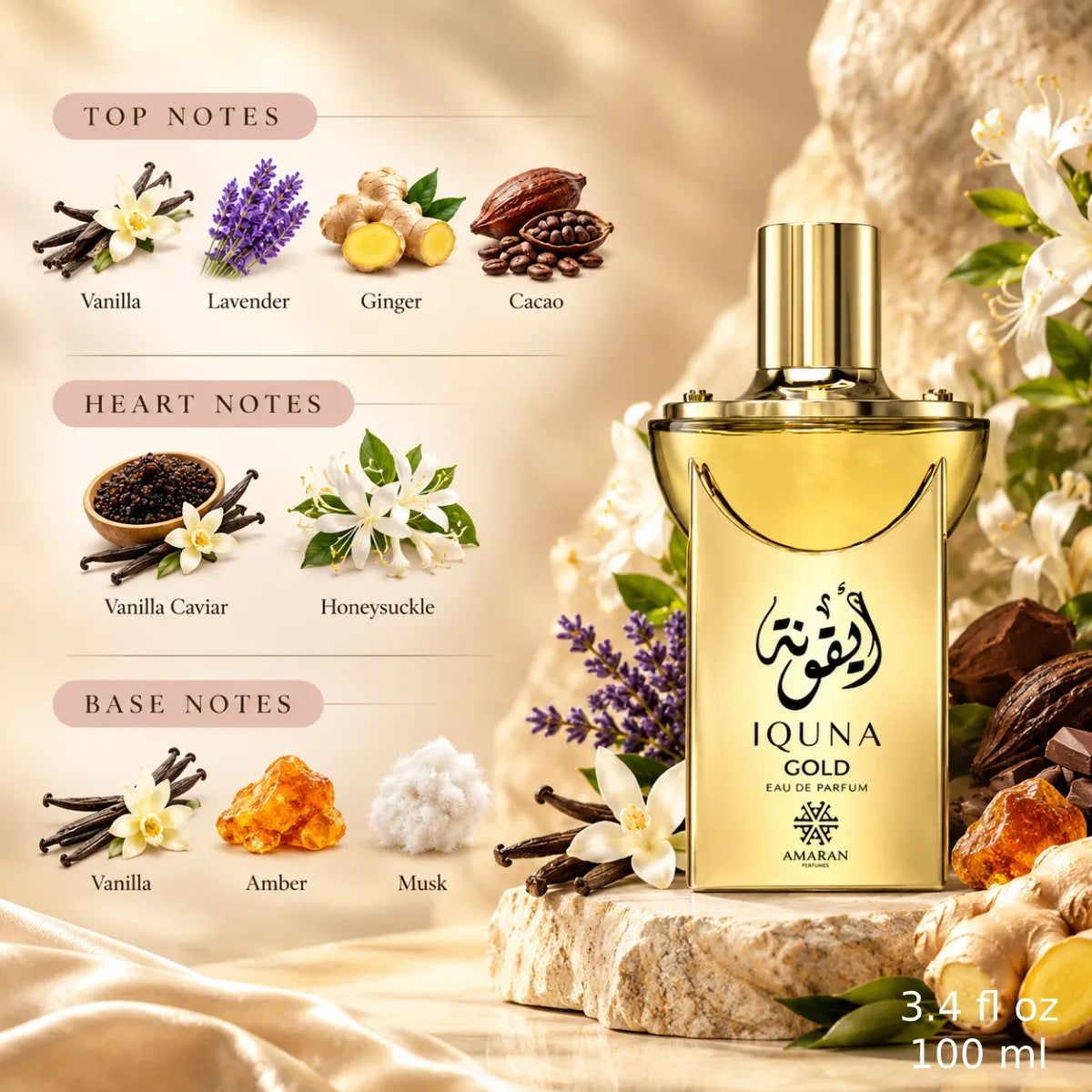 Authentic Amaran Iquna Gold Eau De Parfum 100ml for best price with fast delivery - Perfumesouq Qatar