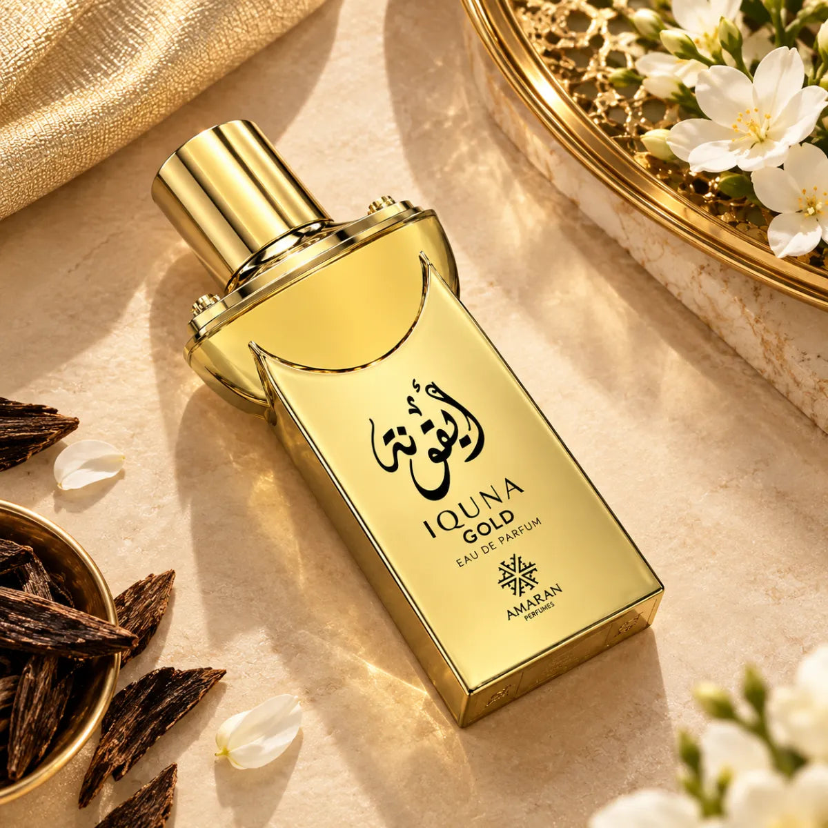 Amaran Iquna Gold Eau De Parfum 100ml for best price, creamy vanilla scent with lasting fragrance - Perfumesouq Qatar