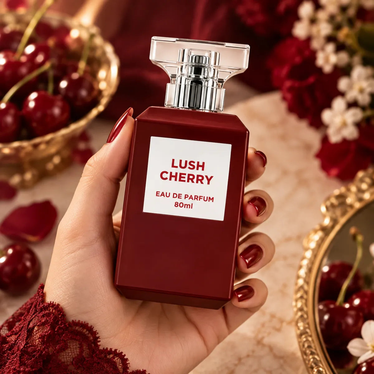 Fragrance World Lush Cherry EDP 80ml available at best price, sophisticated feminine fragrance - Perfumesouq Qatar