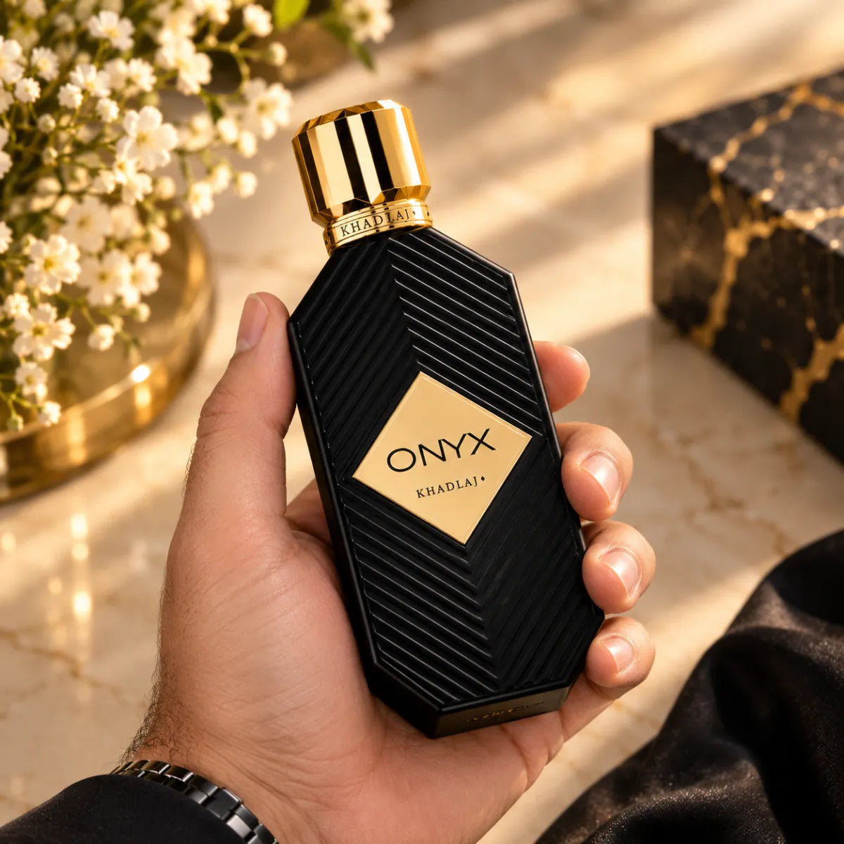 Premium Khadlaj Onyx Gold EDP 100ml available at best price, sophisticated fragrance - Perfumesouq Qatar