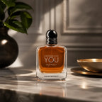 Close-up of Emporio Armani Stronger With You Intensely EDP showcasing elegant bottle design | Perfumesouq Qatar